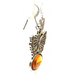 BEIGE BUTTERFLY Silver Oxidized Earrings - Hook Dangle Drop - Fashion Novelty